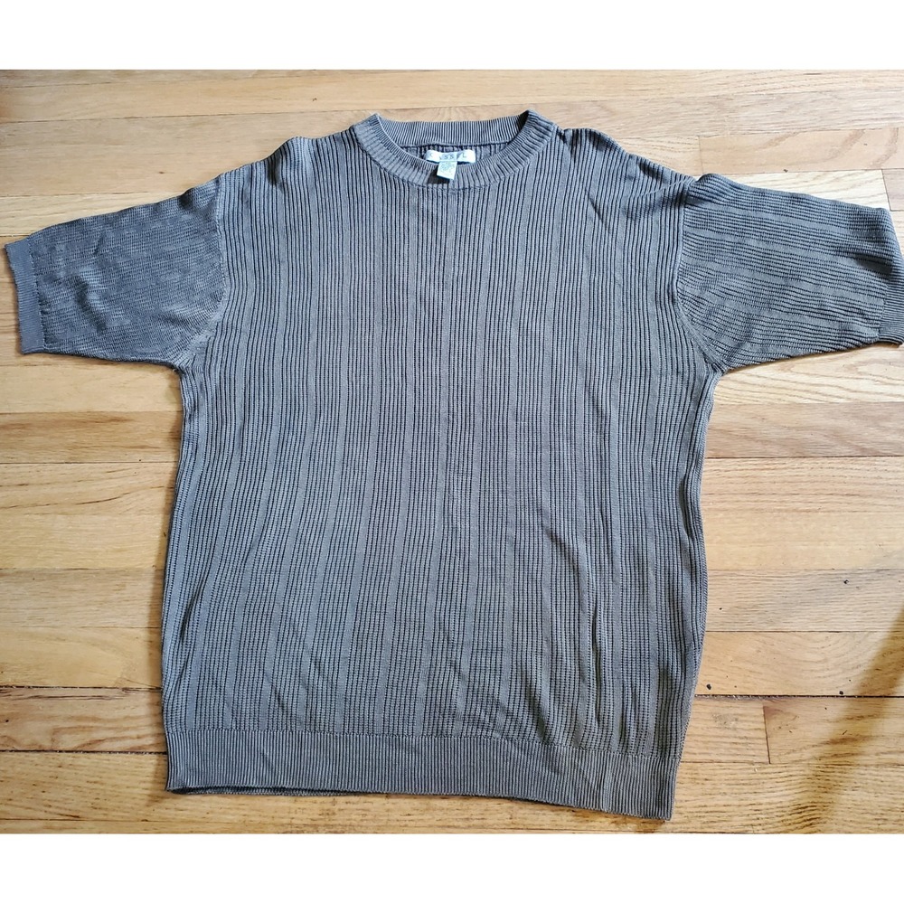 Cassel Womens XXL Ribbed Knit Short Sleeve Top Mossy Brown Rayon Cotton Blend